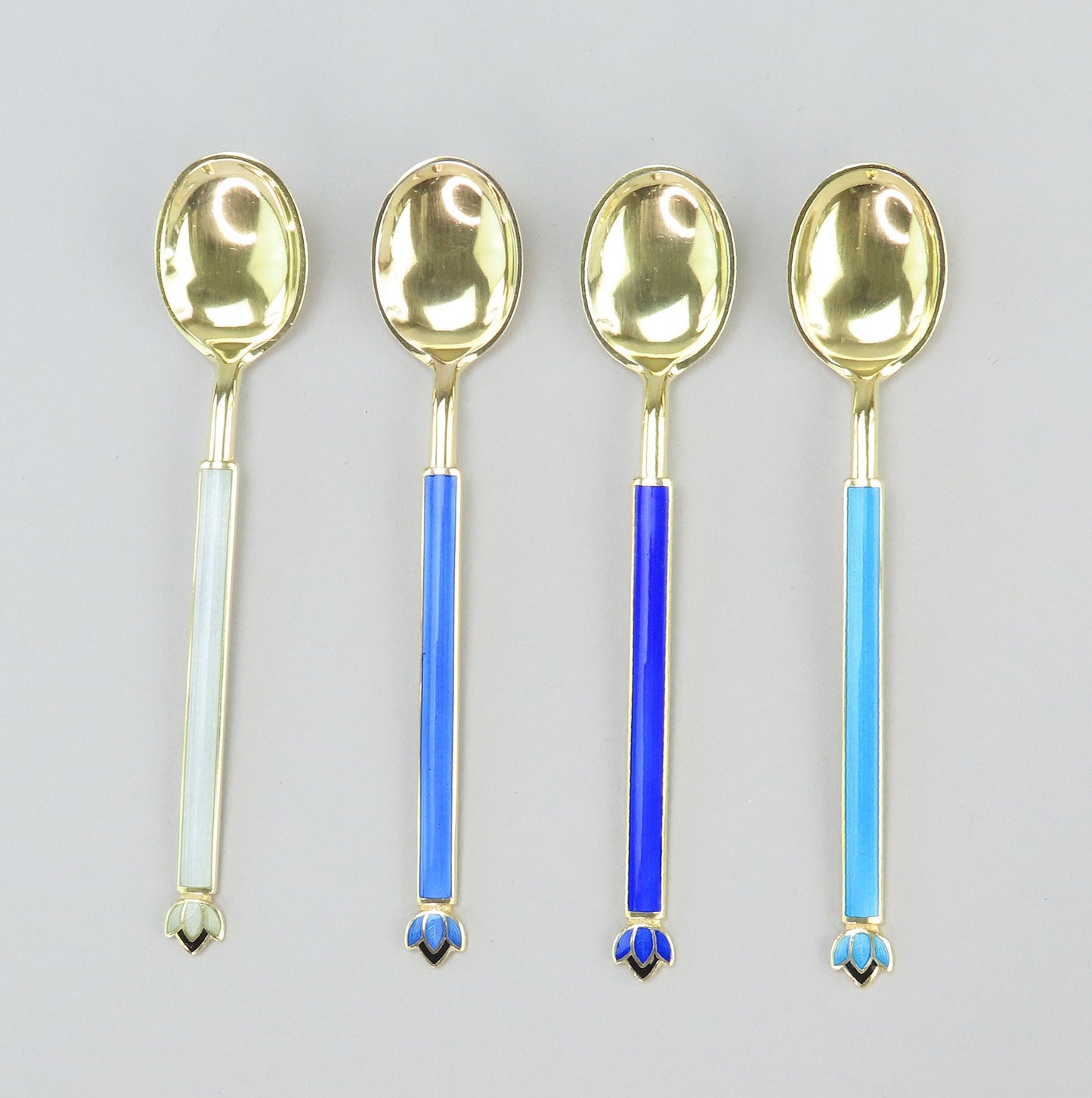 11 David Andersen Norway Sterling Silver Gilded Demitasse Spoons Enamel Handles