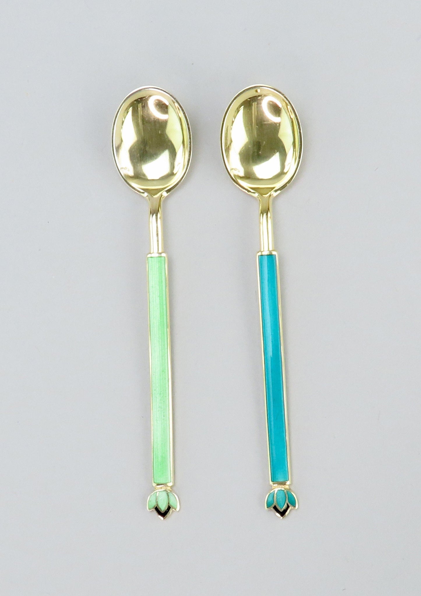 11 David Andersen Norway Sterling Silver Gilded Demitasse Spoons Enamel Handles