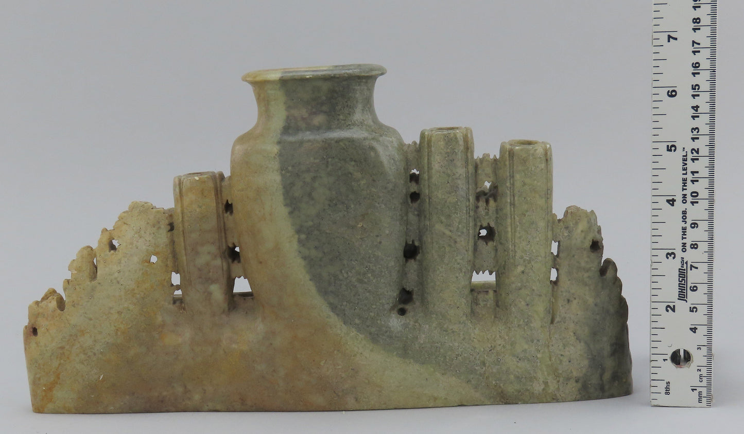 Wonderful Antique Chinese Earth-Toned Soapstone Carved Urns Bud Vase Flowers