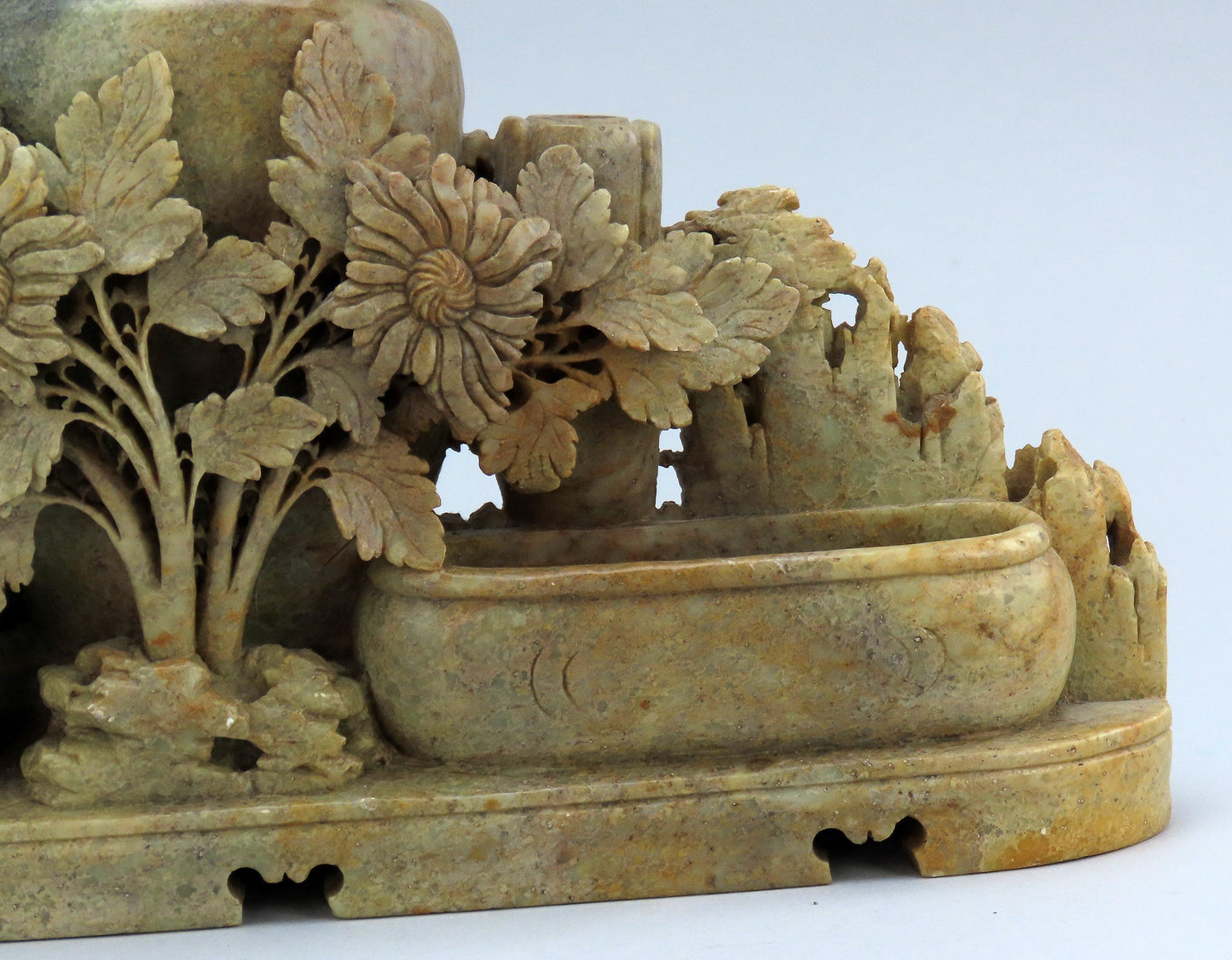 Wonderful Antique Chinese Earth-Toned Soapstone Carved Urns Bud Vase Flowers