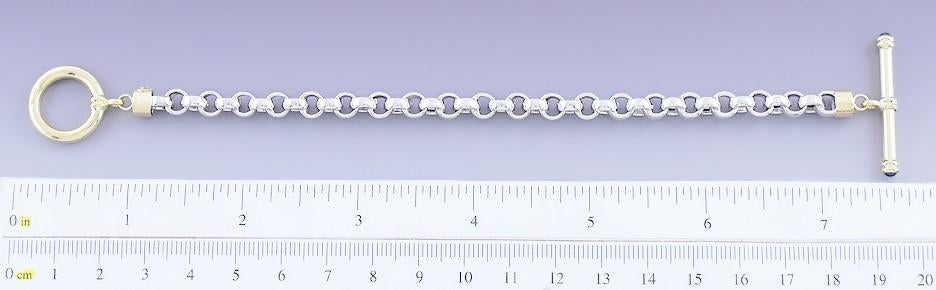 Stylish 18k White & Yellow Gold Toggle Clasp Bracelet w/Sapphire Accents
