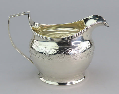 Fine 1801 English Georgian Sterling Silver Hand Engraved Helmet Form Creamer