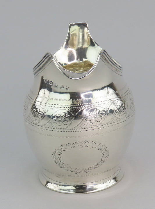 Fine 1801 English Georgian Sterling Silver Hand Engraved Helmet Form Creamer