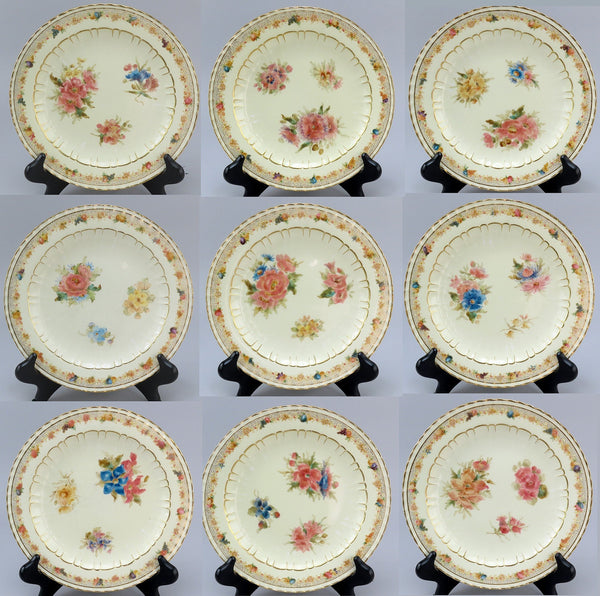 12 Royal Crown Derby Harrow 1888 Luncheon Plates Hand Painted Flowers 8 5/8"