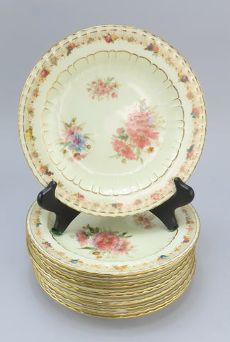 12 Royal Crown Derby Harrow 1888 Luncheon Plates Hand Painted Flowers 8 5/8"