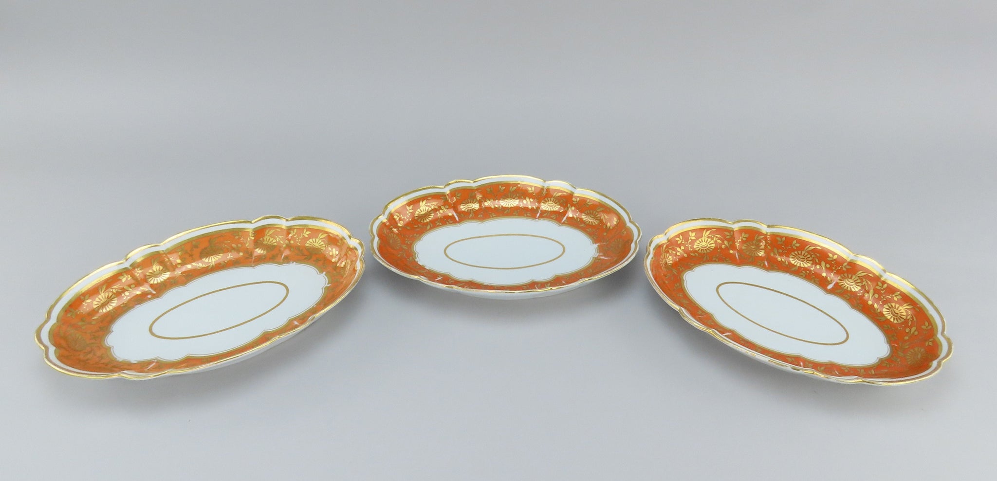 c1810 Barr Flight Barr 3pc Oval Small Serving Dishes Orange Floral Gilding 11"