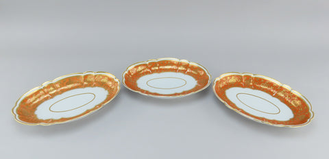 c1810 Barr Flight Barr 3pc Oval Small Serving Dishes Orange Floral Gilding 11"