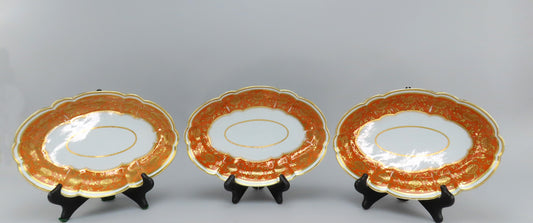 c1810 Barr Flight Barr 3pc Oval Small Serving Dishes Orange Floral Gilding 11"