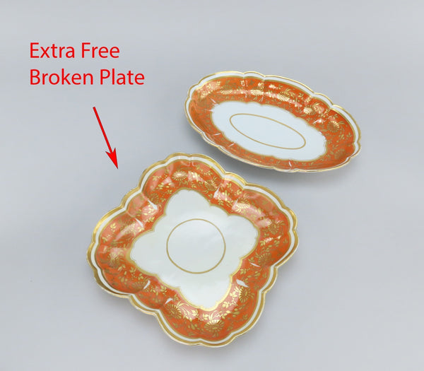 c1810 Barr Flight Barr 3pc Oval Small Serving Dishes Orange Floral Gilding 11"
