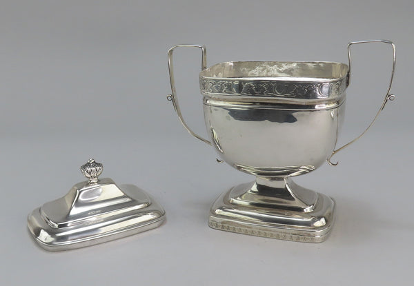 Exquisite 3pc 1800s American Coin / Sterling Silver Tea Set Ramsay Crest