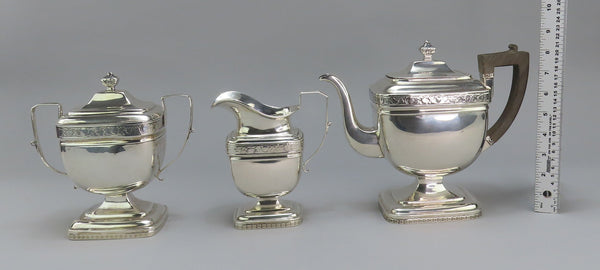 Exquisite 3pc 1800s American Coin / Sterling Silver Tea Set Ramsay Crest