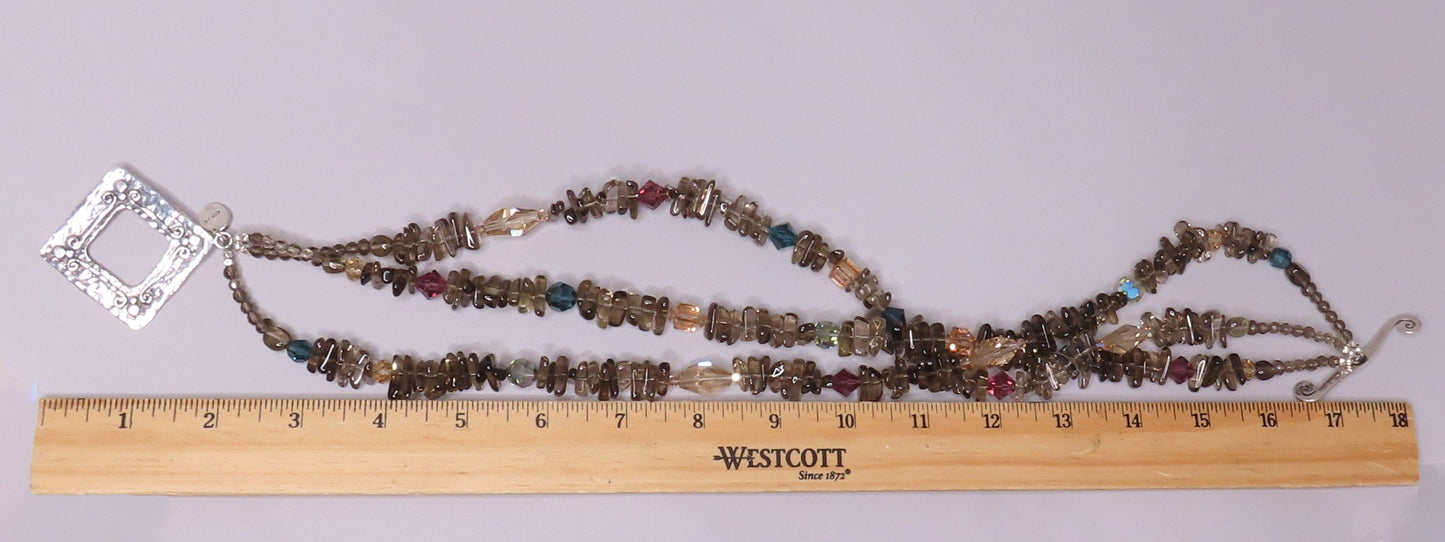 Great 3-Strand Beaded Necklace w/ Sterling Silver Square Toggle 17 Inches