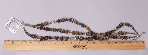 Great 3-Strand Beaded Necklace w/ Sterling Silver Square Toggle 17 Inches