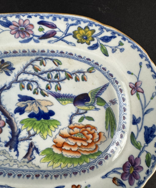 Lovely Pair c1820 English Davenport Stone China Flying Bird Oval Tray Dishes
