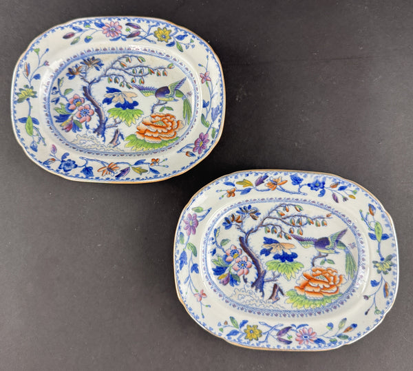 Lovely Pair c1820 English Davenport Stone China Flying Bird Oval Tray Dishes