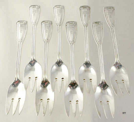 8 Rare Sterling Silver Tiffany & Co St Dunstan Beef or Fish Forks 6 3/4"