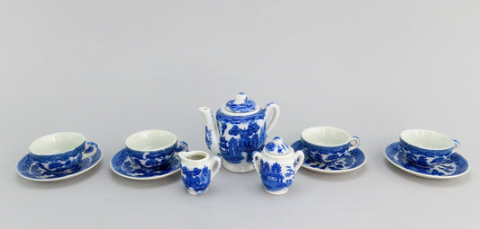 Charming c1920s Antique Blue White Willow 11pc Miniature Tea Set Made in Japan