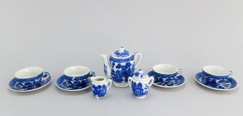Charming c1920s Antique Blue White Willow 11pc Miniature Tea Set Made in Japan