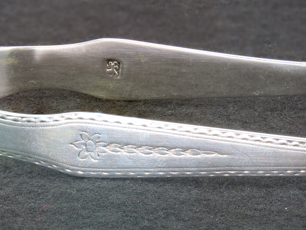 Fine Pair c1820s English Georgian Sterling Silver Bright Cut Sugar Nips Tongs