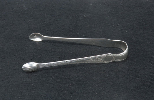 1790s English Georgian Sterling Silver Bright Cut Engraved Sugar Nips Tongs