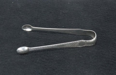 1790s English Georgian Sterling Silver Bright Cut Engraved Sugar Nips Tongs