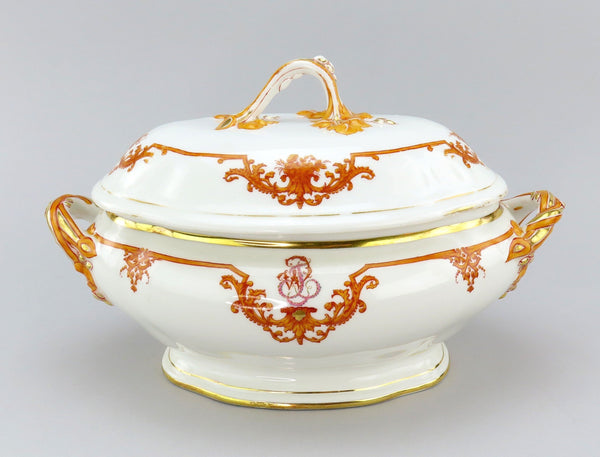 Great Large French 1870s Porcelain Oval Covered Serving Dish 13 1/2" Long