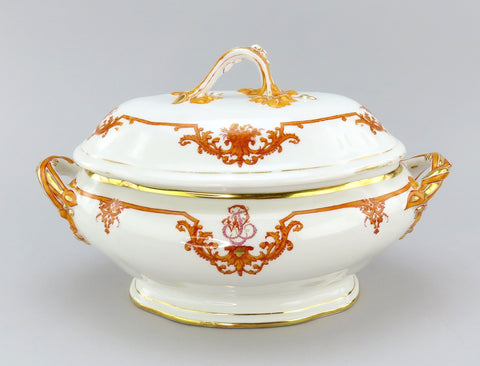 Great Large French 1870s Porcelain Oval Covered Serving Dish 13 1/2" Long