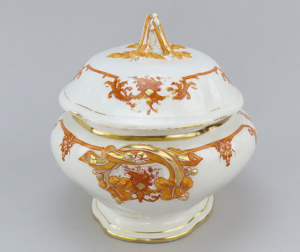 Great Large French 1870s Porcelain Oval Covered Serving Dish 13 1/2" Long