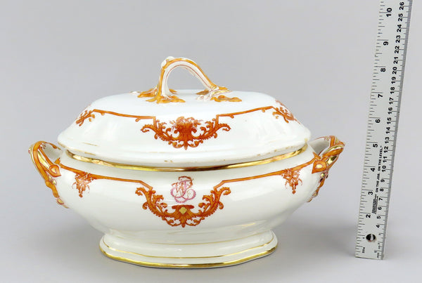 Great Large French 1870s Porcelain Oval Covered Serving Dish 13 1/2" Long