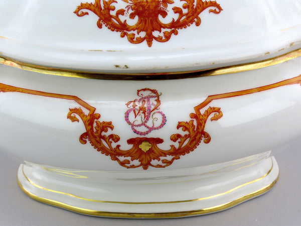 Great Large French 1870s Porcelain Oval Covered Serving Dish 13 1/2" Long