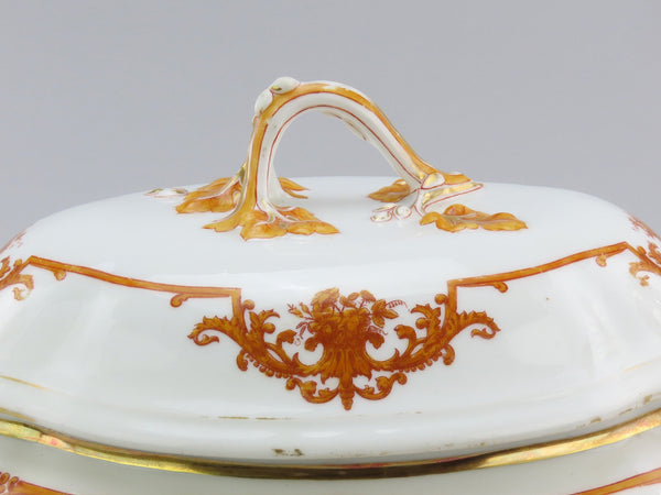 Great Large French 1870s Porcelain Oval Covered Serving Dish 13 1/2" Long