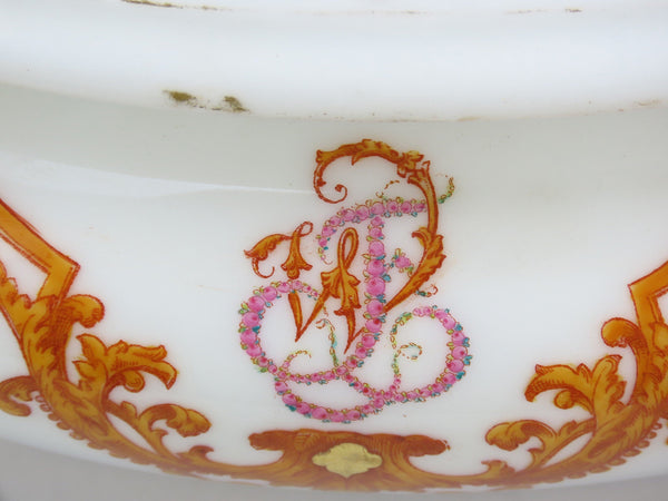 Great Large French 1870s Porcelain Oval Covered Serving Dish 13 1/2" Long
