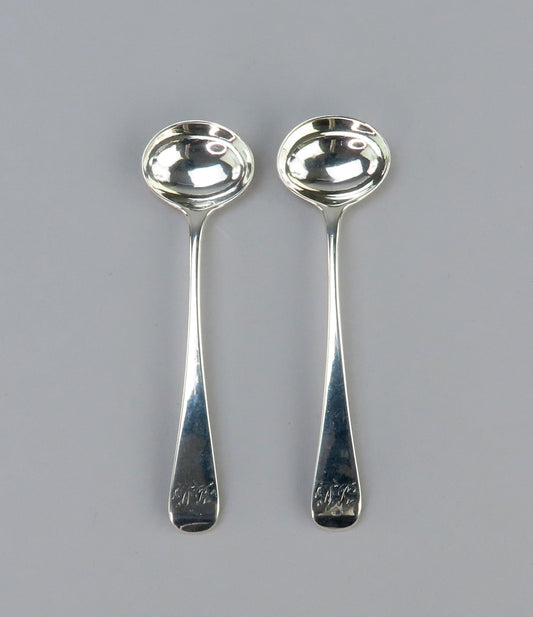 Charming Pair 1799 English Georgian Sterling Silver Master Salt Spoons