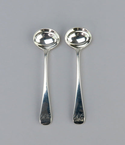 Charming Pair 1799 English Georgian Sterling Silver Master Salt Spoons