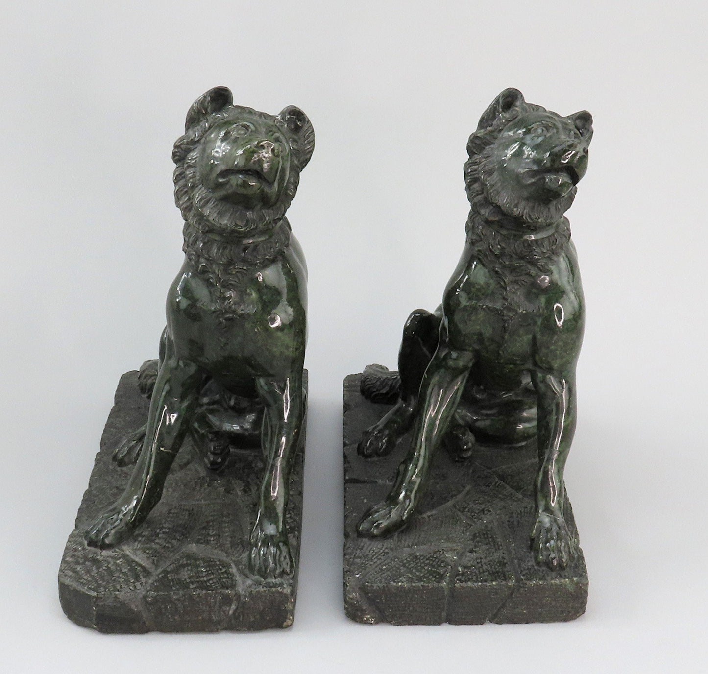 Pair c1850s Carved Serpentine Molossian Hound Jennings Dog Grand Tour Souvenirs