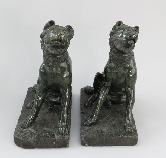 Pair c1850s Carved Serpentine Molossian Hound Jennings Dog Grand Tour Souvenirs
