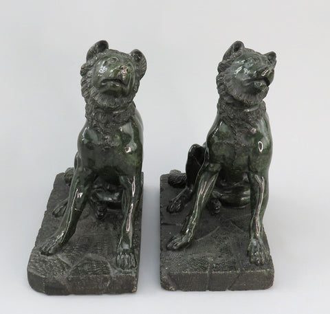 Pair c1850s Carved Serpentine Molossian Hound Jennings Dog Grand Tour Souvenirs
