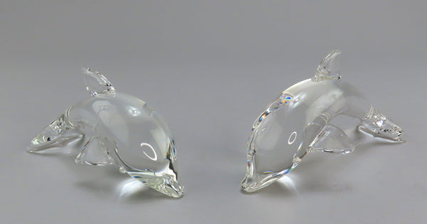 Fine Pair VTG Steuben Art Glass Dolphins Porpoises 8125 Lloyd Atkins ~6.5"