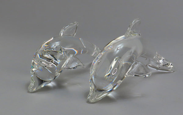 Fine Pair VTG Steuben Art Glass Dolphins Porpoises 8125 Lloyd Atkins ~6.5"