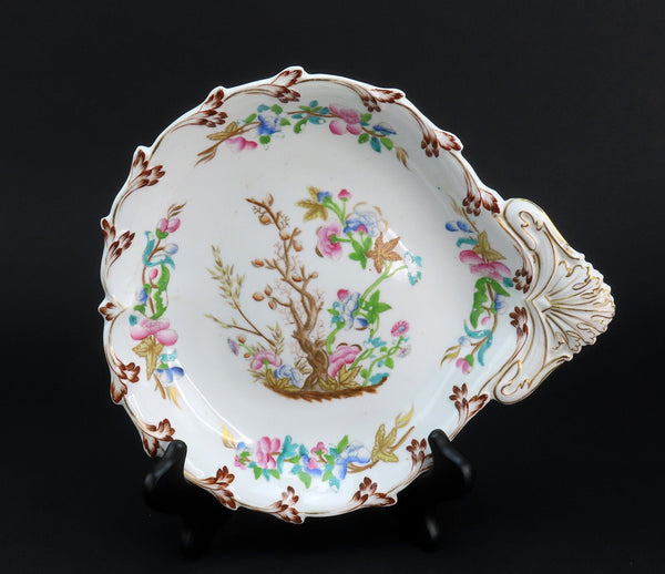 Lovely Pair Mid-1800s Porcelain Serving Plates Hand-Painted Branch Flowers