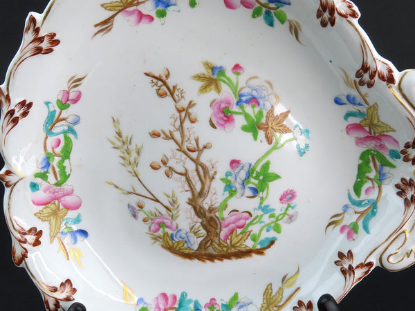 Lovely Pair Mid-1800s Porcelain Serving Plates Hand-Painted Branch Flowers