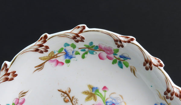 Lovely Pair Mid-1800s Porcelain Serving Plates Hand-Painted Branch Flowers