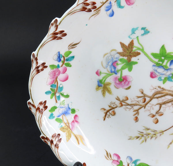 Lovely Pair Mid-1800s Porcelain Serving Plates Hand-Painted Branch Flowers