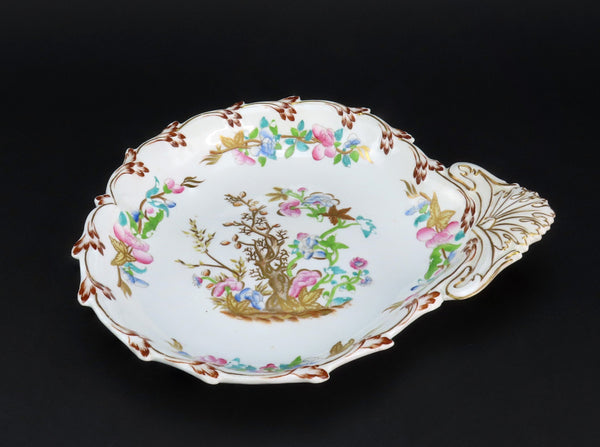 Lovely Pair Mid-1800s Porcelain Serving Plates Hand-Painted Branch Flowers