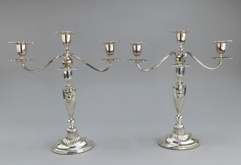 Stunning Pair 1885 Dominick Haff Sterling Silver Adams Style 3 Light Candelabra