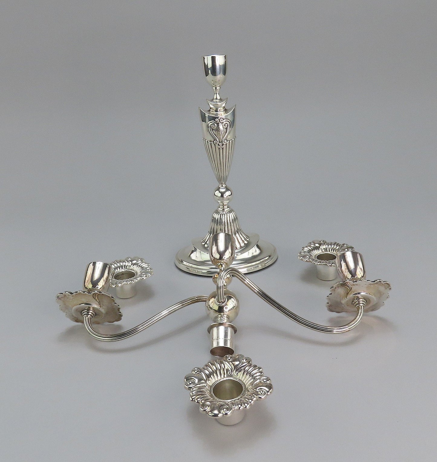 Stunning Pair 1885 Dominick Haff Sterling Silver Adams Style 3 Light Candelabra