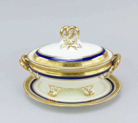 Fabulous Small Cauldon Cobalt Gold English Porcelain Tureen w/ Underplate L6228