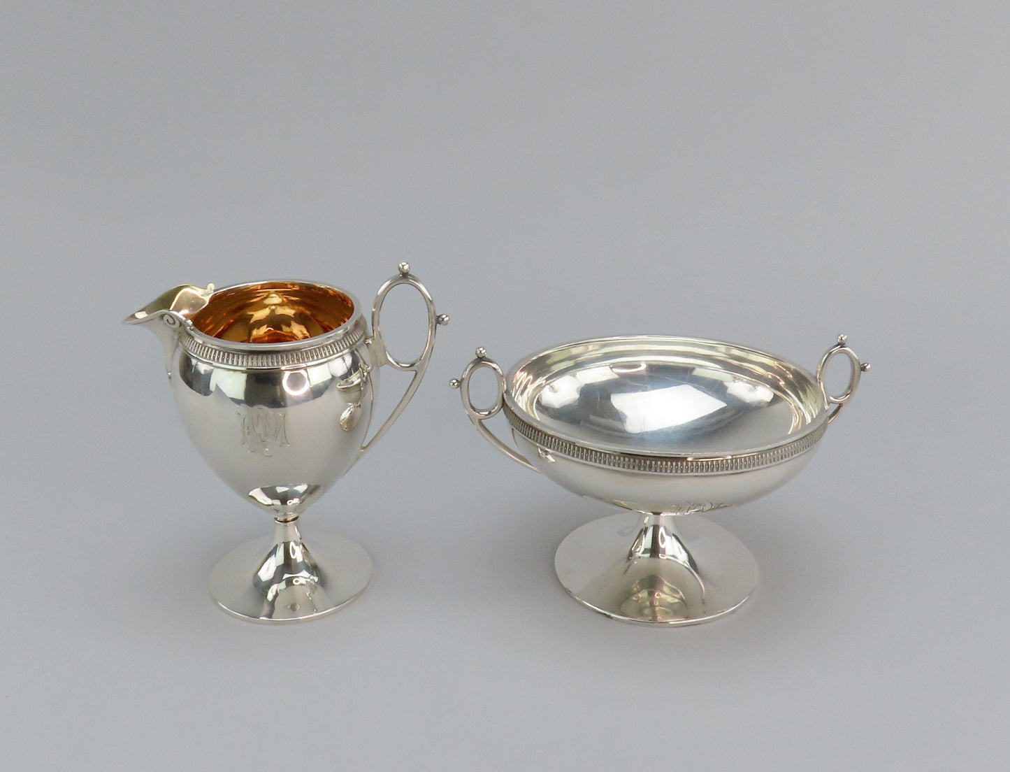 c1875 Antique Tiffany Co Sterling Silver Creamer and Sugar Bowl Set