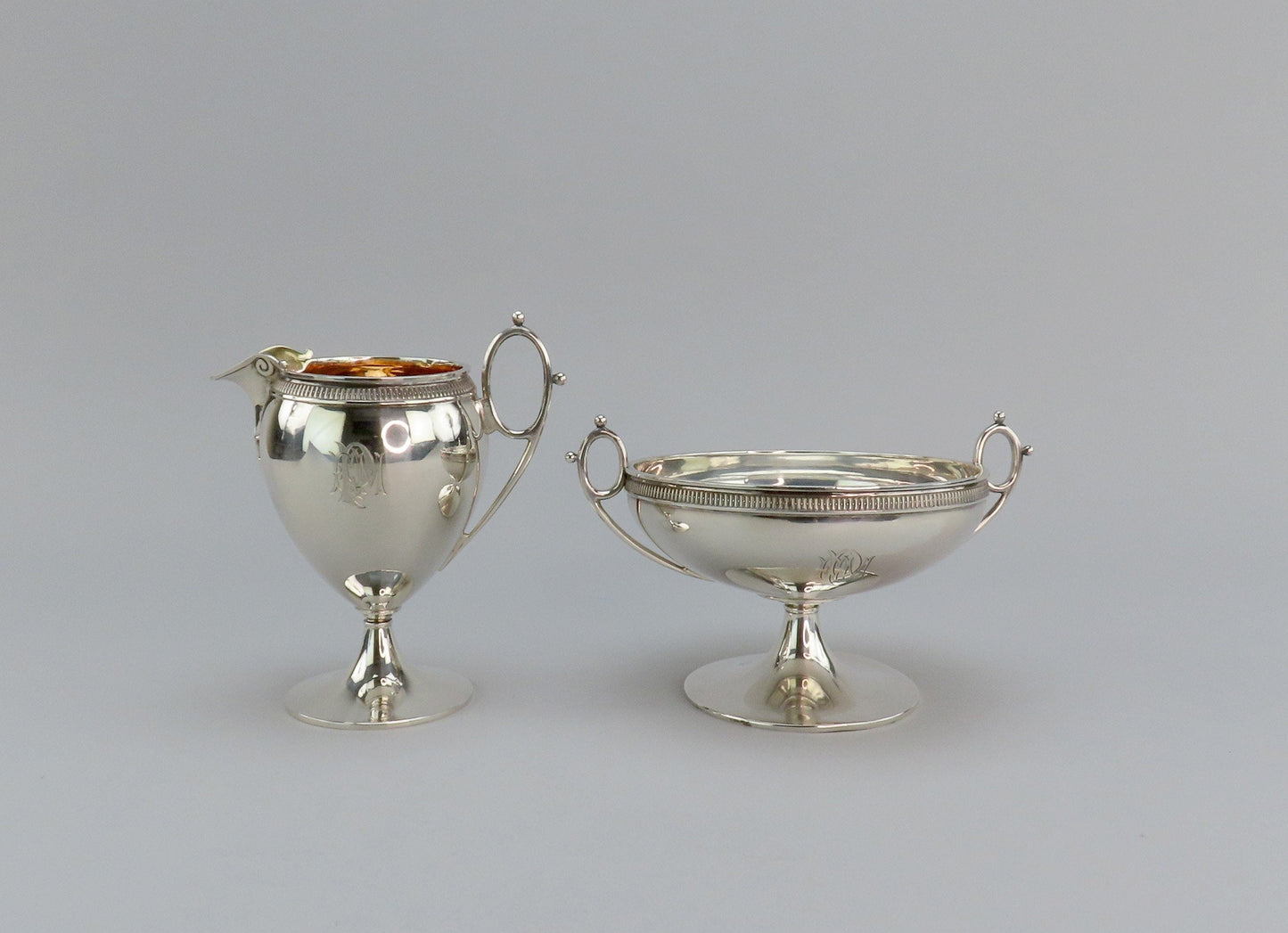 c1875 Antique Tiffany Co Sterling Silver Creamer and Sugar Bowl Set
