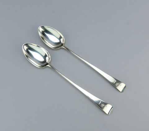 2pc 1791 English Georgian Sterling Silver Platter Stuffing Spoons Ostrich Crest